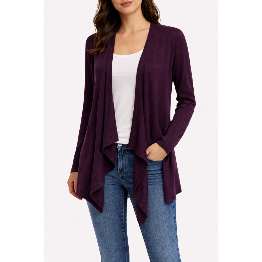 Cabi Womens Purple Waterfall Open Front Sweater Medium